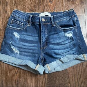 KanCan Mid Rise Distressed Denim Shorts, size 28